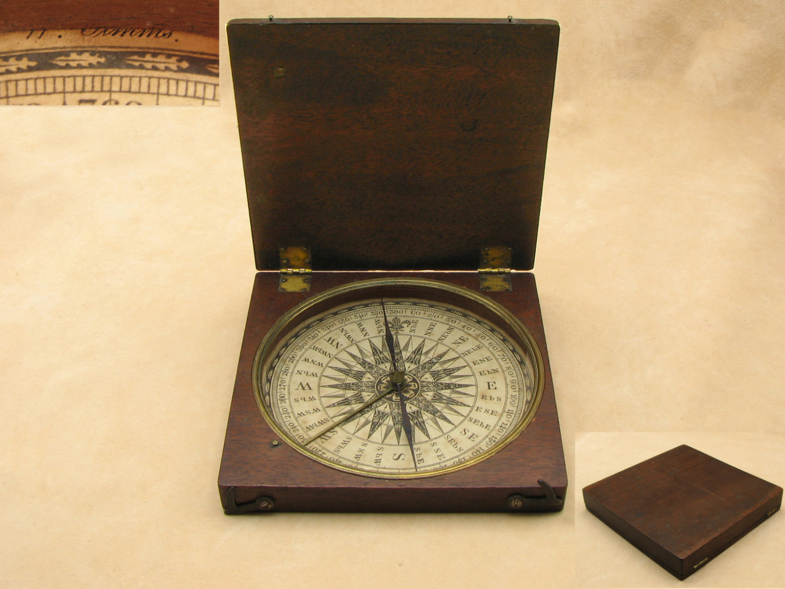 Early 19th Century travellers mahogany cased compass by William Simms
